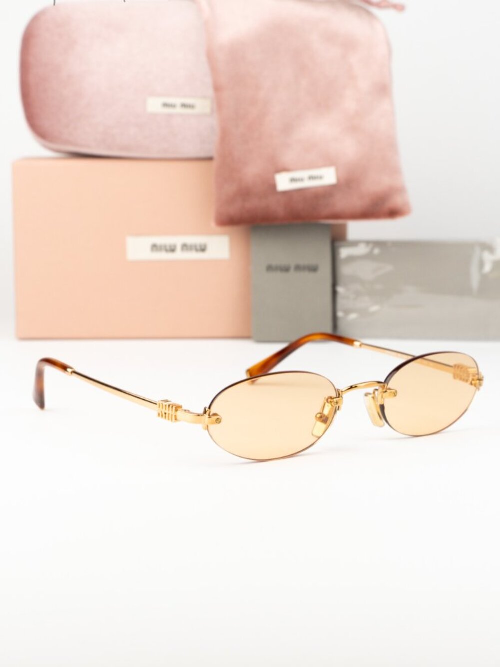 Miu Miu Women Sunglasses Brass Orange Oval MUA54S 7OE90X NEW AUTHENTIC